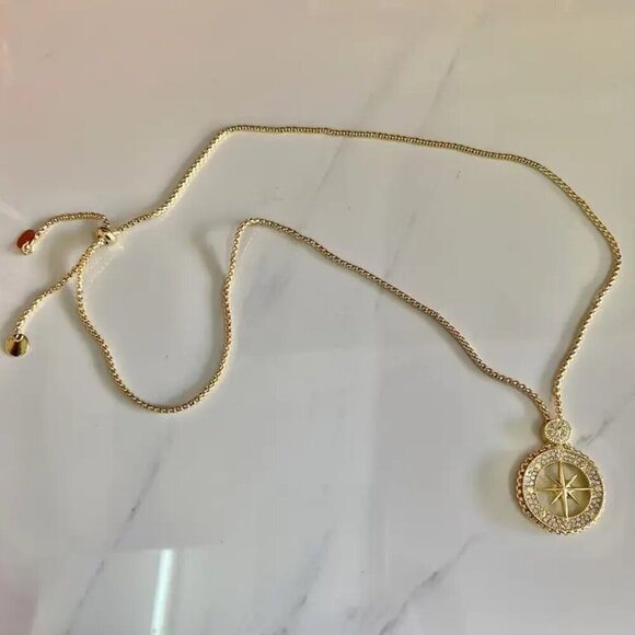 Gold Tone Compass Necklace with Rhinestones #1459 - Picture 10 of 16